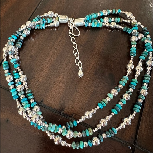 Jay King DTR Sterling Silver 3 Strand Turquoise and Silver Beaded Necklace - Picture 2 of 7